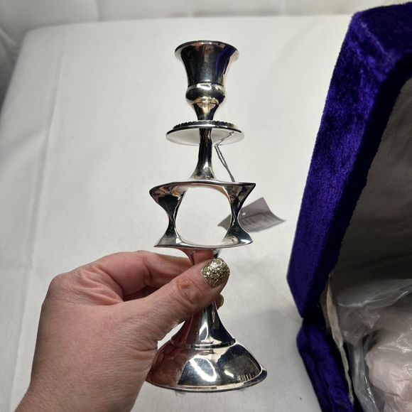 Vintage Sabbath Candle Holders Silver for Lord & Taylor Star Design NWT Box - Picture 3 of 5